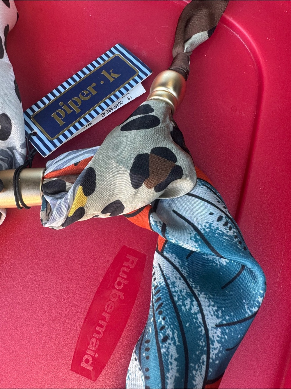 Piper K Printed Silk-Style Necklace Scarf in Blue & Orange w/ animal print too! - Picture 4 of 6